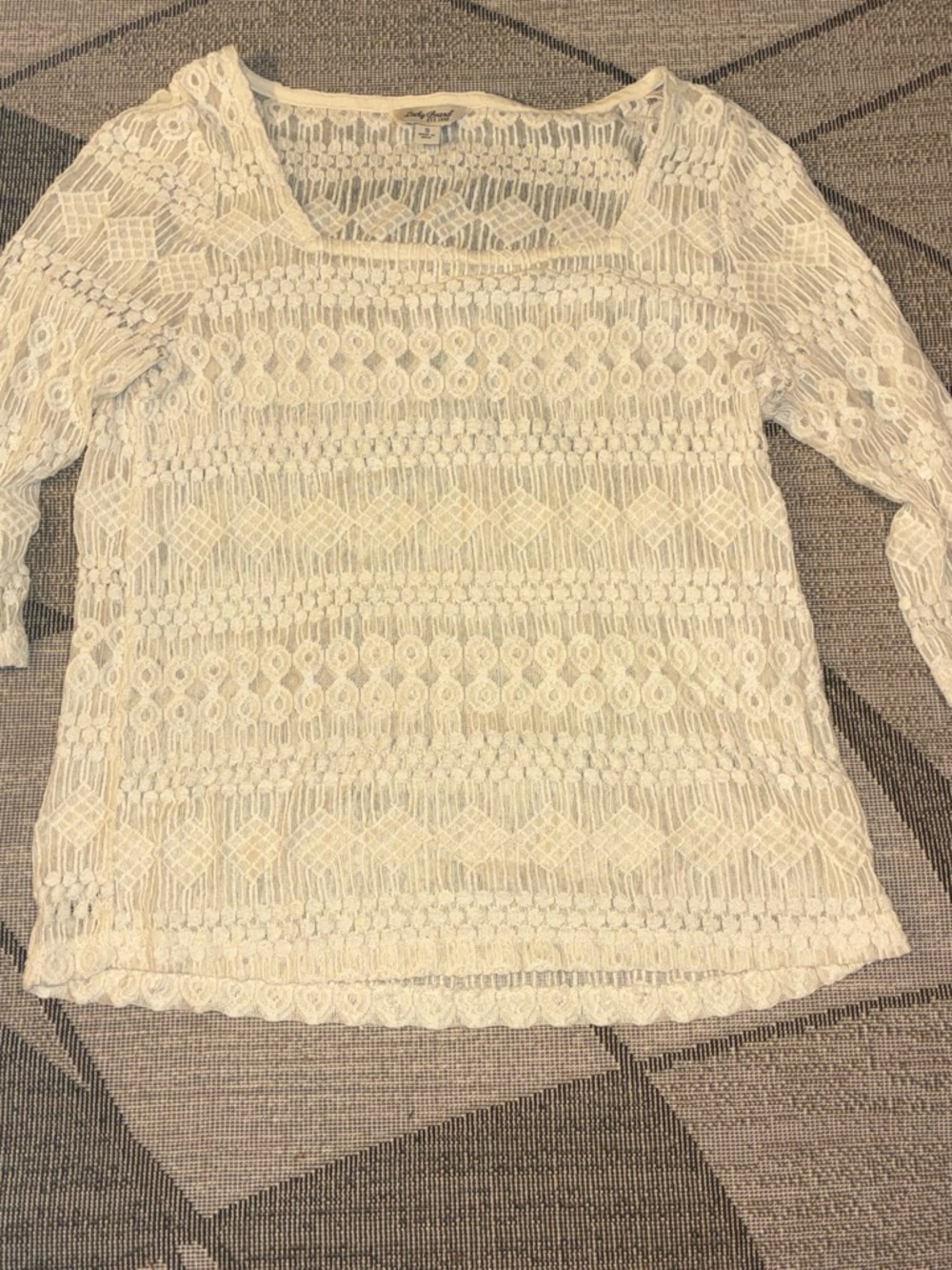 Lucky Brand Cream Crochet Lace Long Sleeve Top